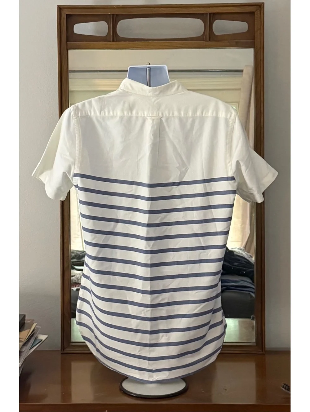 Ralph Lauren Striped Button Up Shirt White Blue Short Sleeve Men’s Medium